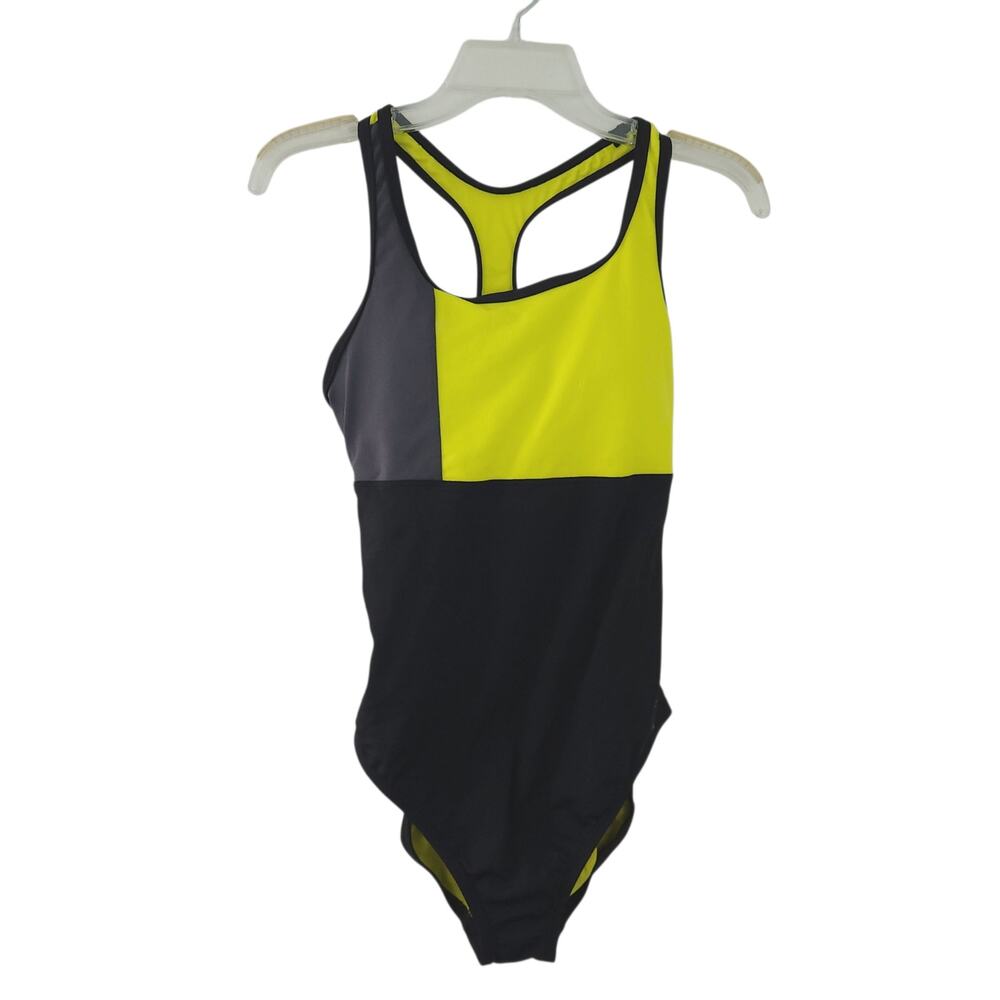 Womens Speedo One Piece Swimsuit Size 8 Colorblock Yellow Black Bathing Suit